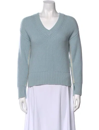 Pre-owned Lewit Cashmere V-neck Sweater In Blue