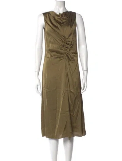 Pre-owned Lewit Cowl Neck Midi Length Dress In Green