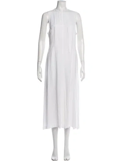 Pre-owned Lewit Crew Neck Midi Length Dress In White