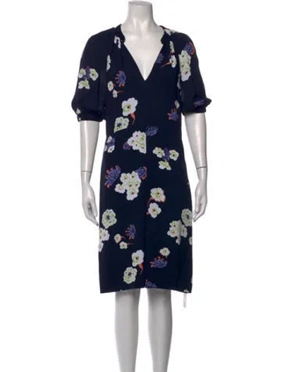 Pre-owned Lewit Floral Print Knee-length Dress In Blue