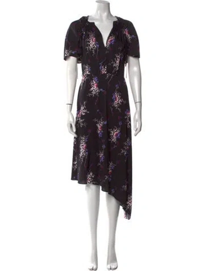 Pre-owned Lewit Floral Print Long Dress In Black