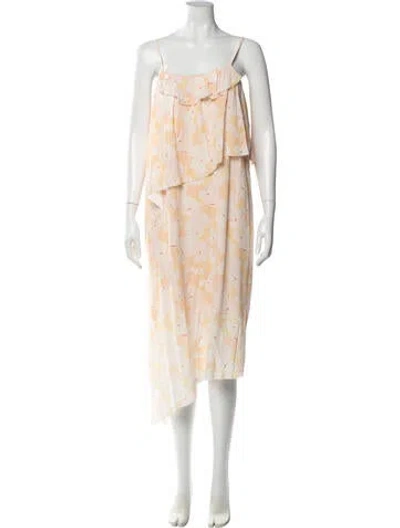 Pre-owned Lewit Floral Print Long Dress W/ Tags In Neutral