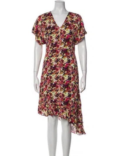 Pre-owned Lewit Floral Print Midi Length Dress In Orange