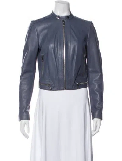 Pre-owned Lewit Leather Biker Jacket In Blue