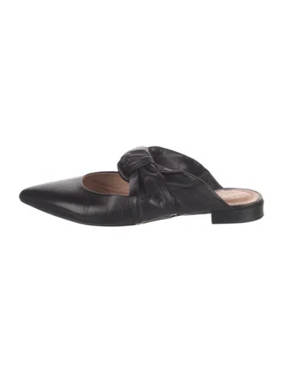 Pre-owned Lewit Leather Bow Accents Mules In Black