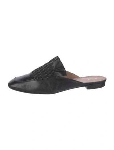 Pre-owned Lewit Leather Ruffle Embellishment Mules In Black