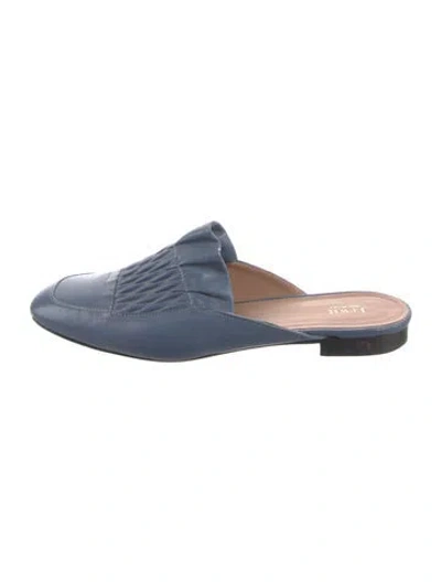 Pre-owned Lewit Leather Ruffle Embellishment Mules In Purple