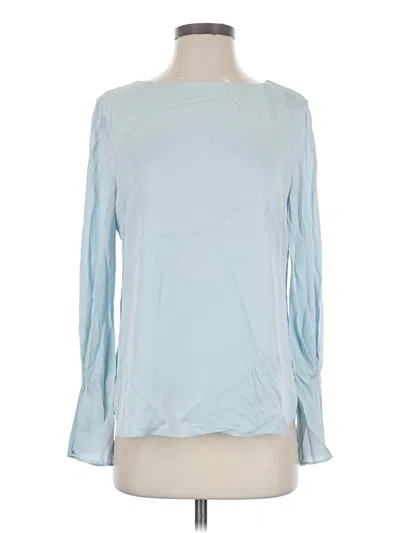 Pre-owned Lewit Long Sleeve Silk Top Blue Boatneck Tops