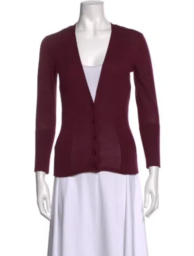 Pre-owned Lewit Merino Wool V-neck Sweater In Burgundy