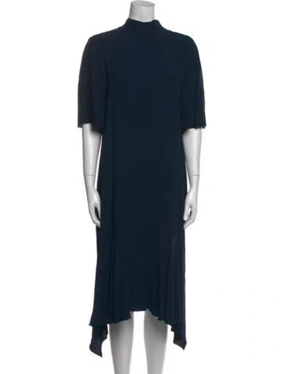 Pre-owned Lewit Mock Neck Midi Length Dress In Blue
