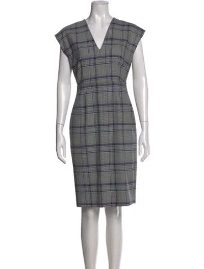 Pre-owned Lewit Plaid Print Knee-length Dress In Gray