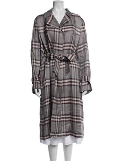 Pre-owned Lewit Plaid Print Trench Coat In Purple