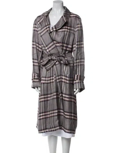 Pre-owned Lewit Plaid Print Trench Coat In White