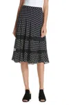 Lewit Polka Dot Lace Trim A Line Midi Skirt In Navy Blue In Blue
