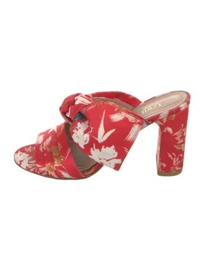 Pre-owned Lewit Printed Bow Accents Slides In Red