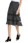 Lewit Silk Midi Skirt A Line Polka Dot Lace Trim In Blue