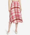 Lewit Silk Plaid Aline Slip Midi Skirt In Pink In Pink