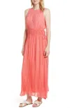 Lewit Silk Pleated Maxi Dress In Coral In Pink