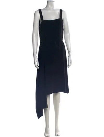 Pre-owned Lewit Square Neckline Midi Length Dress In Blue