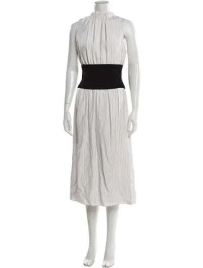Pre-owned Lewit Striped Midi Length Dress In White