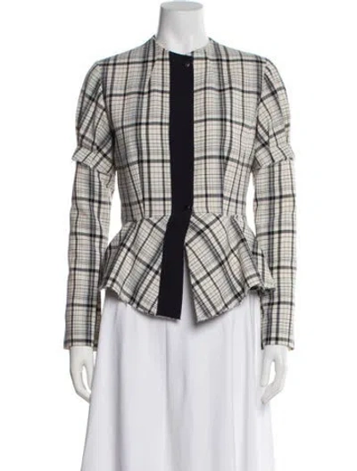 Pre-owned Lewit Virgin Wool Plaid Print Blazer In Blue