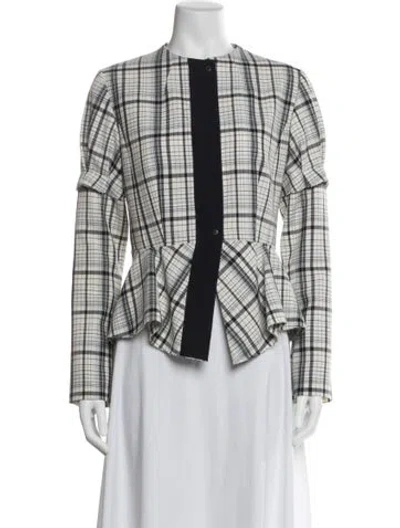 Pre-owned Lewit Virgin Wool Plaid Print Jacket In Blue