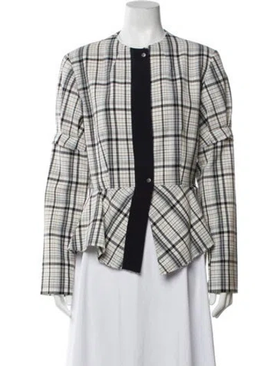 Pre-owned Lewit Virgin Wool Plaid Print Jacket In Blue