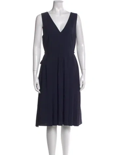 Pre-owned Lewit V-neck Knee-length Dress In Blue