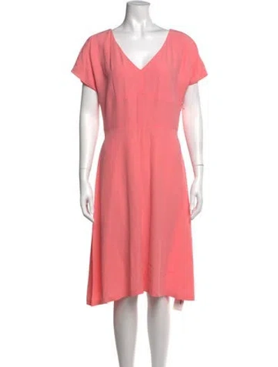 Pre-owned Lewit V-neck Midi Length Dress In Pink