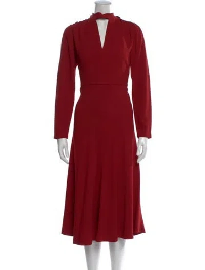 Pre-owned Lewit V-neck Midi Length Dress In Red