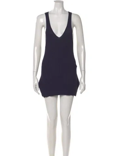 Pre-owned Lewit V-neck Mini Dress In Blue
