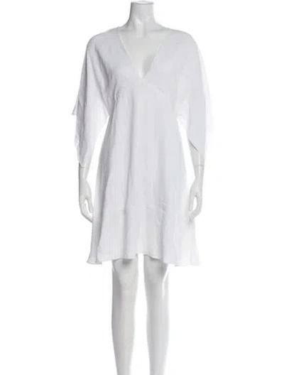 Pre-owned Lewit V-neck Mini Dress In White