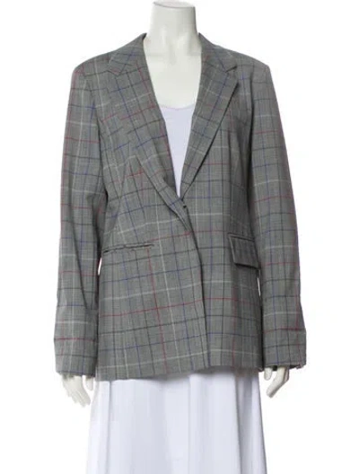 Pre-owned Lewit Wool Plaid Print Blazer In Gray