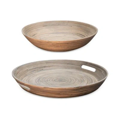 Lexa 2 Piece Serving Tray & Salad Bowl Set In Brown