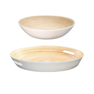 Lexa 2 Piece Serving Tray & Salad Bowl Set In White