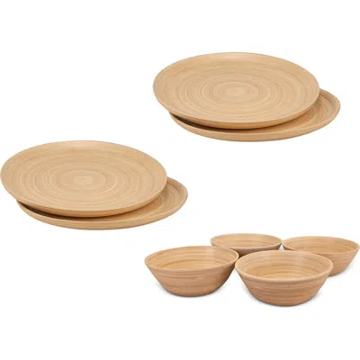 Lexa 8 Piece Plate & Salad Bowl Set In Brown
