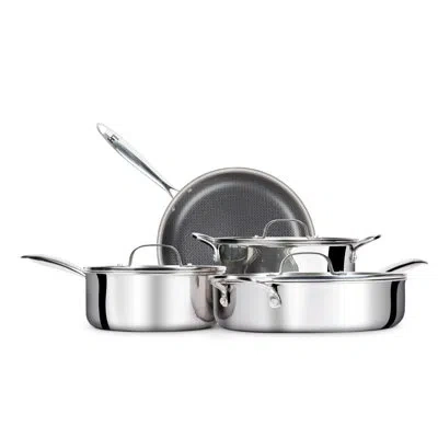 Lexi Home 7-piece Premium Tri-ply Etched Non-stick Clad Cookware Set In Silver