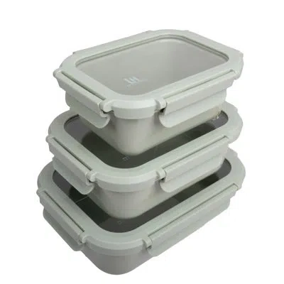 Lexi Home Brixton Porcelain Ceramic Set Leakproof Containers With Glass Lids In Sage Green