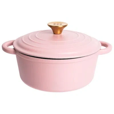 Lexi Home Enameled Cast Iron Round Dutch Oven In Pink