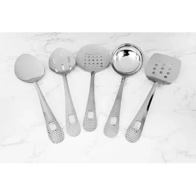 Lexi Home Hammered Stainless Steel Petite Kitchen Utensil Set