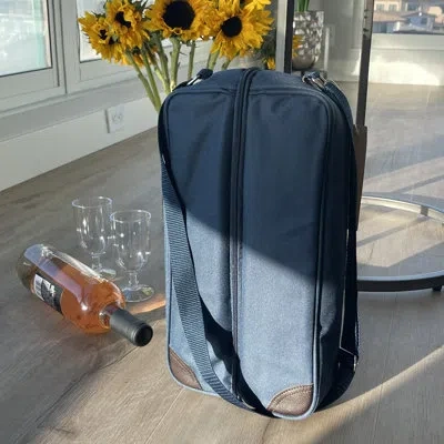 Lexi Home Insulated Portable Wine Bag With Two Wine Glass Set In Blue