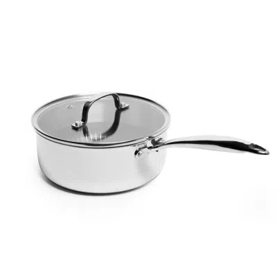 Lexi Home Modern Kitchen Basics 2.7 Qt. Non-stick Stainless Steel Saucepan With Lid In Silver
