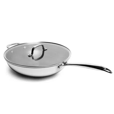 Lexi Home Modern Kitchen Basics 5 Quarts Non-stick Stainless Steel Wok With Lid In Silver