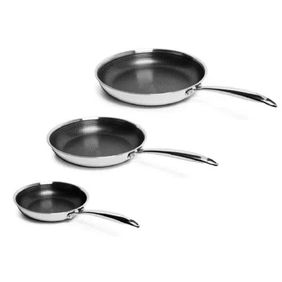 Lexi Home Modern Kitchen Basics Tri-ply Stainless Steel Nonstick 3 -piece Fry Pan Set In Silver