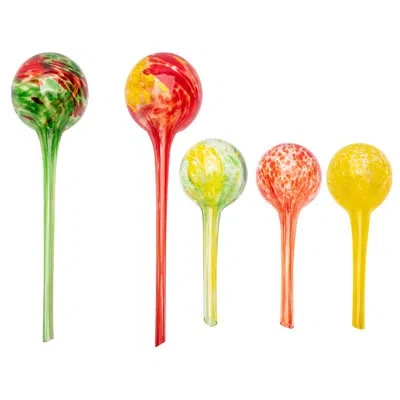 Lexi Home Spring Day Indoor/outdoor Plant Watering Glass Aqua Globe Stakes In Red,green,yellow,aqua