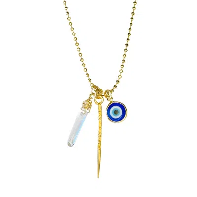 Lexi Jewelry Women's Blue / Gold Evil Eye, Crystal & Mien Stick Necklace