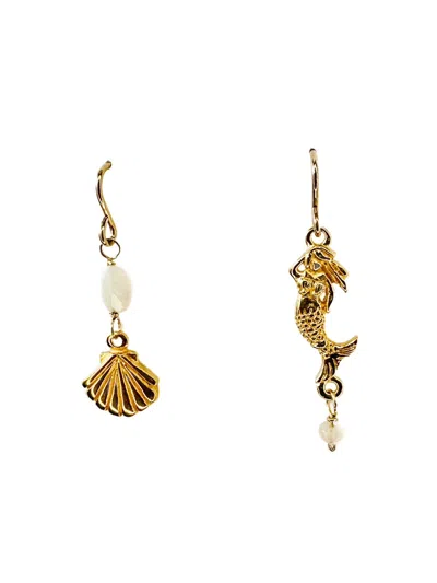 Lexi Jewelry Women's Gold Mermaid & Scallop Shell Dangly Earrings