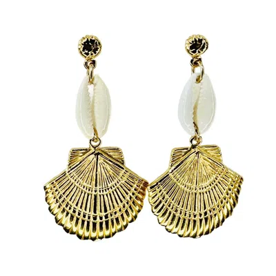 Lexi Jewelry Women's Gold / White Gold Scallop & White Cowrie Shell Earrings In Multi