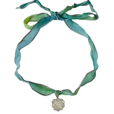 Lexi Jewelry Women's Green / Blue Mother Of Pearl Scallop Shell & Seafoam Silk Ribbon Choker In Orange