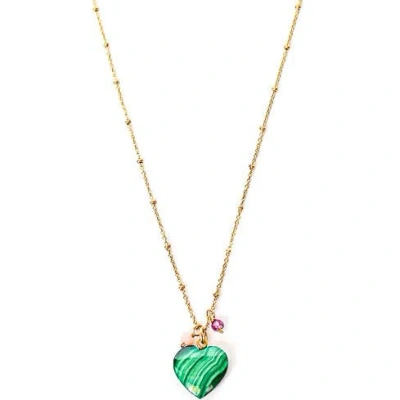 Lexi Jewelry Women's Green Gold Malachite Heart Necklace